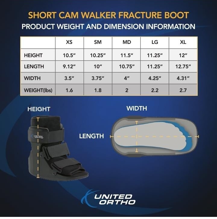 United Ortho USA14013 Short Cam Walker Fracture Boot, Small, Black