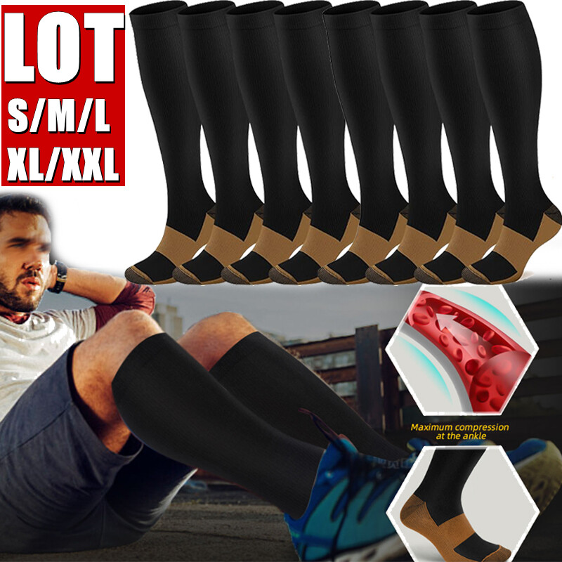 Copper Compression Socks Mens Womens Circulation Best Support Pain Relief S-XXL