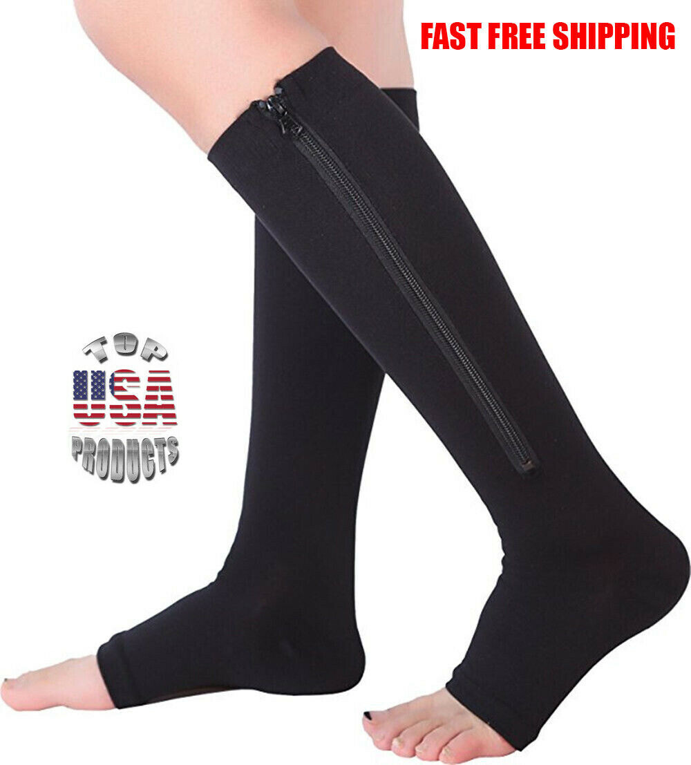 Zippered Compression Socks Support Stockings Leg Calf Men’s Women’s Sox (S-XXL)