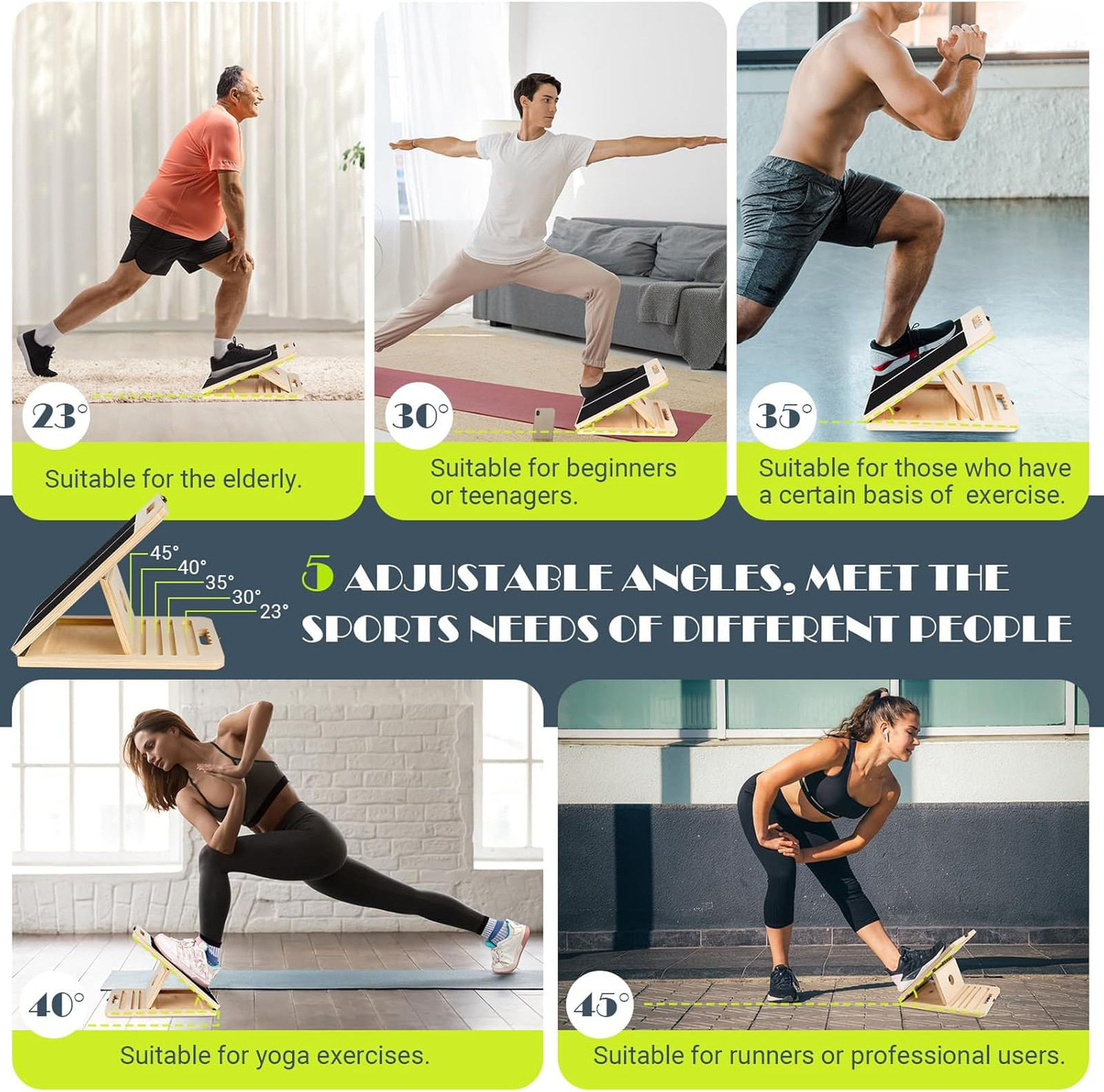 Calf Stretching Slant Board Adjustable Portable Wooden Incline for Leg Knees