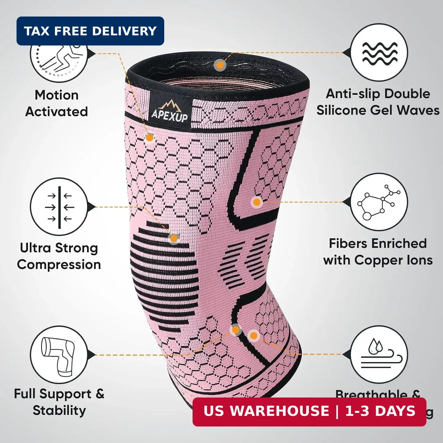 Compression Knee Brace for Women, Copper Compression Sleeve for Knee Support, Ar