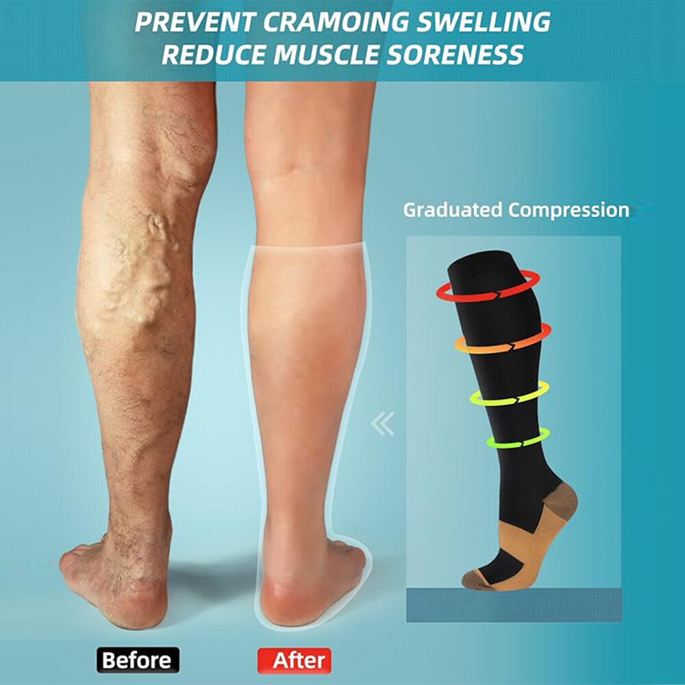 3 Pairs Men Women Pain Ache Relief Support Copper Compression Stockings US