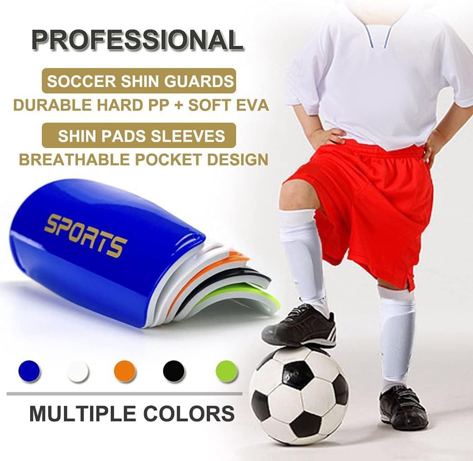 Youth Soccer Shin Guards for Kids Child with Sleeves Soccer Shin Pads and Shi…