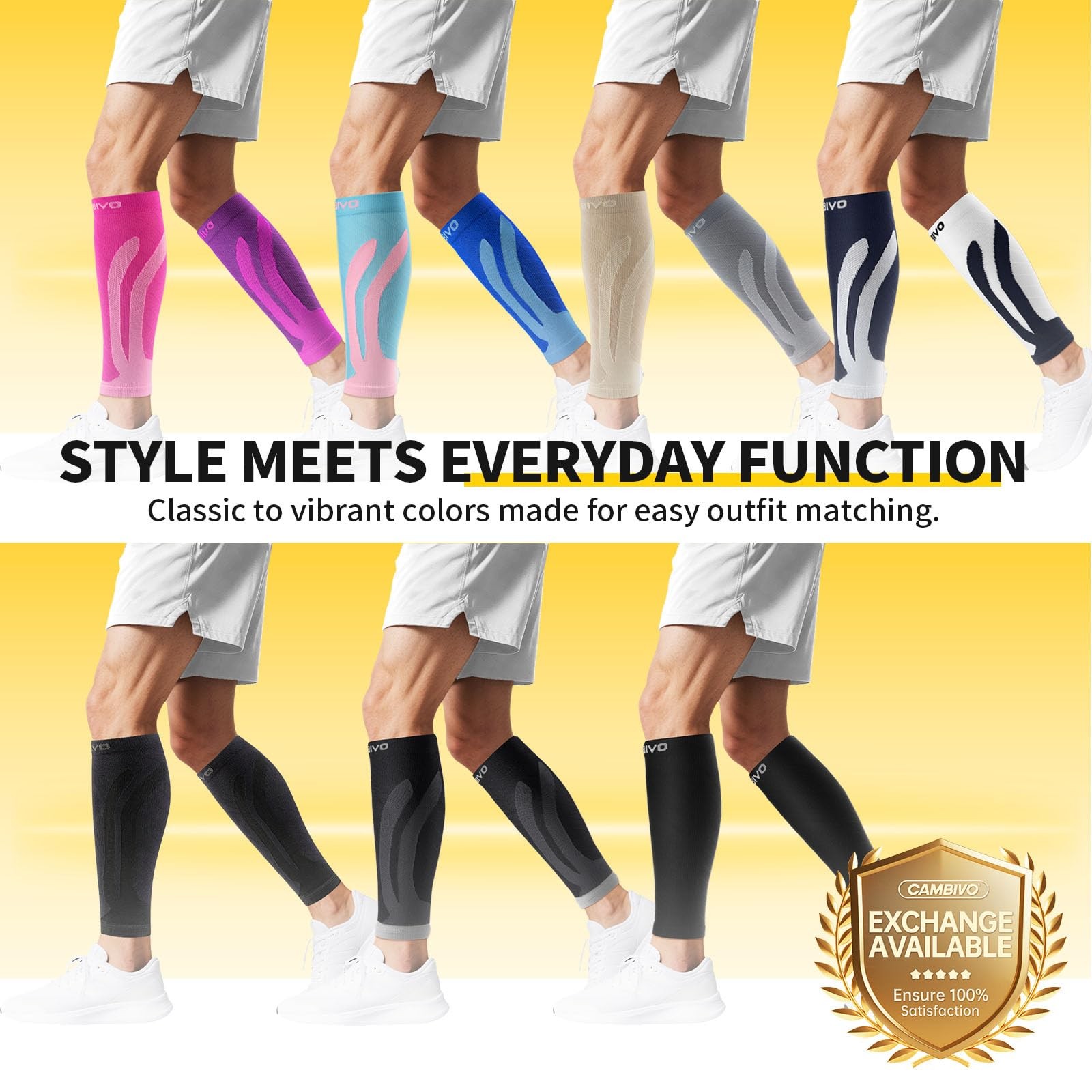 CAMBIVO 3 Pairs Calf Compression Sleeves for Men & Large-X-Large, Dark Blue