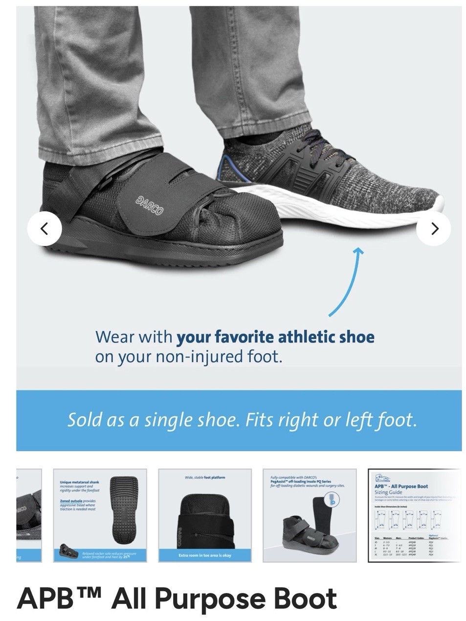 DARCO APB All Purpose Boot Medium Adjustable Black Off-Loading Diabetic Surgery
