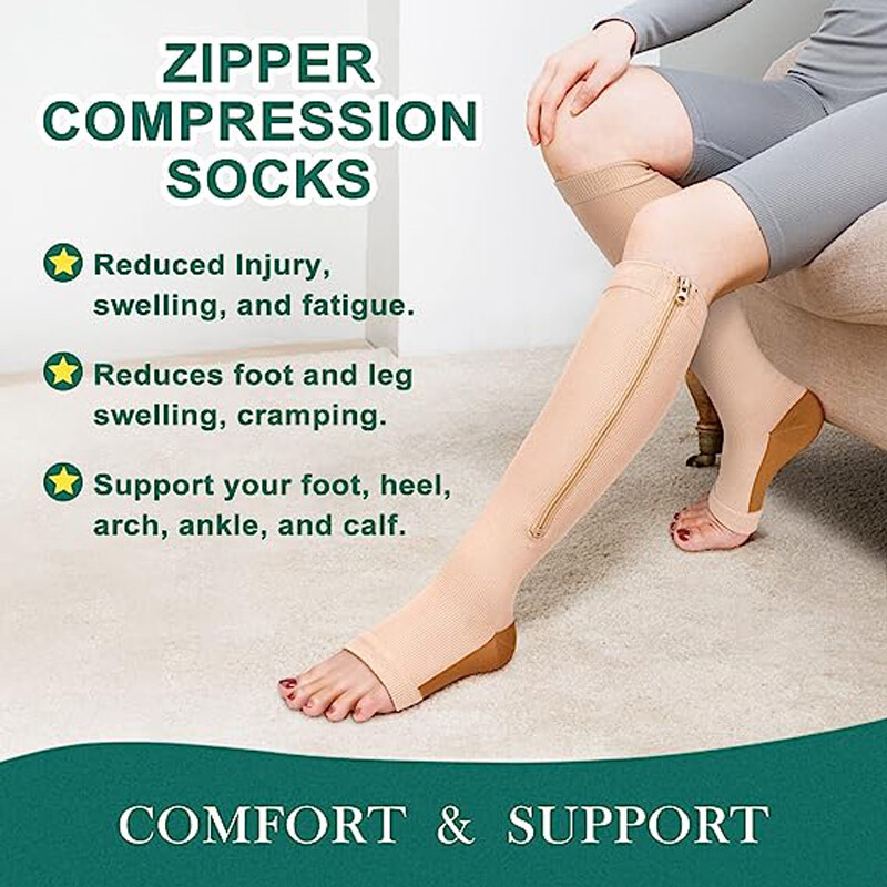 Copper Compression Support Zipper Socks Graduated Stocking Men Women 20-30mmHg