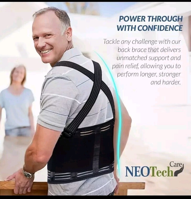 NeoTech Care Adjustable Back Brace Lumbar Support Belt w Suspenders M