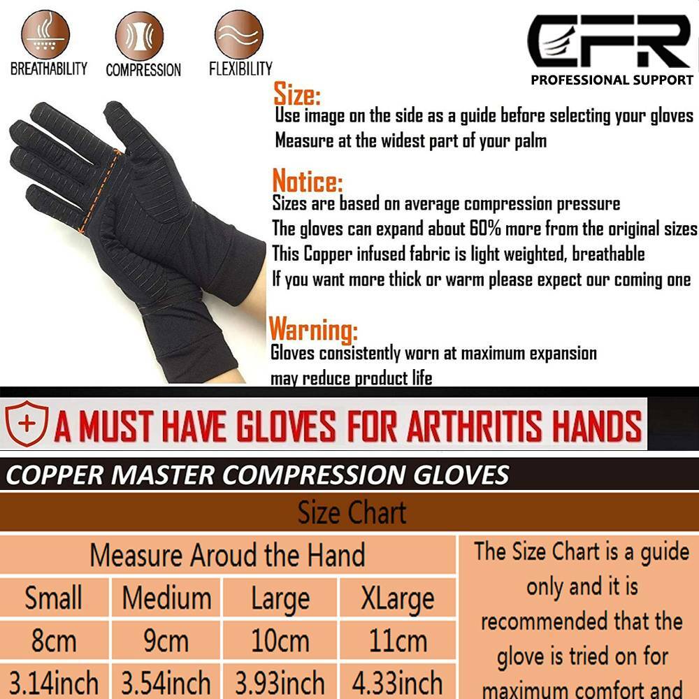 Arthritis Full Gloves Compression Copper Pain Relief Hand Wrist Support Brace