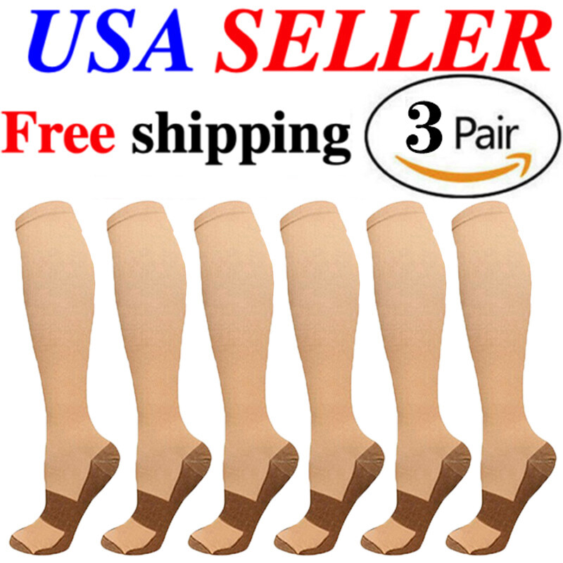 3pares de calcetines de 20-30mmHg compresión de cobre medias varicosas enfermera