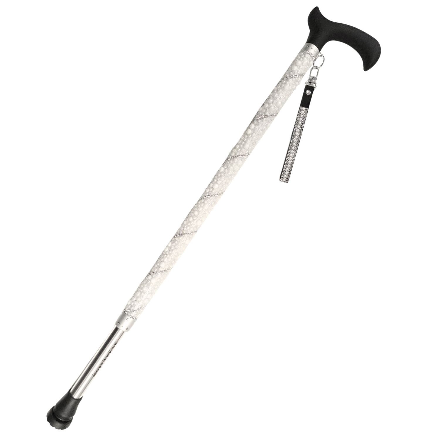 Jacqueline Kent Silver Pearl Adjustable Crystal Rhinestone Sugar Walking Cane