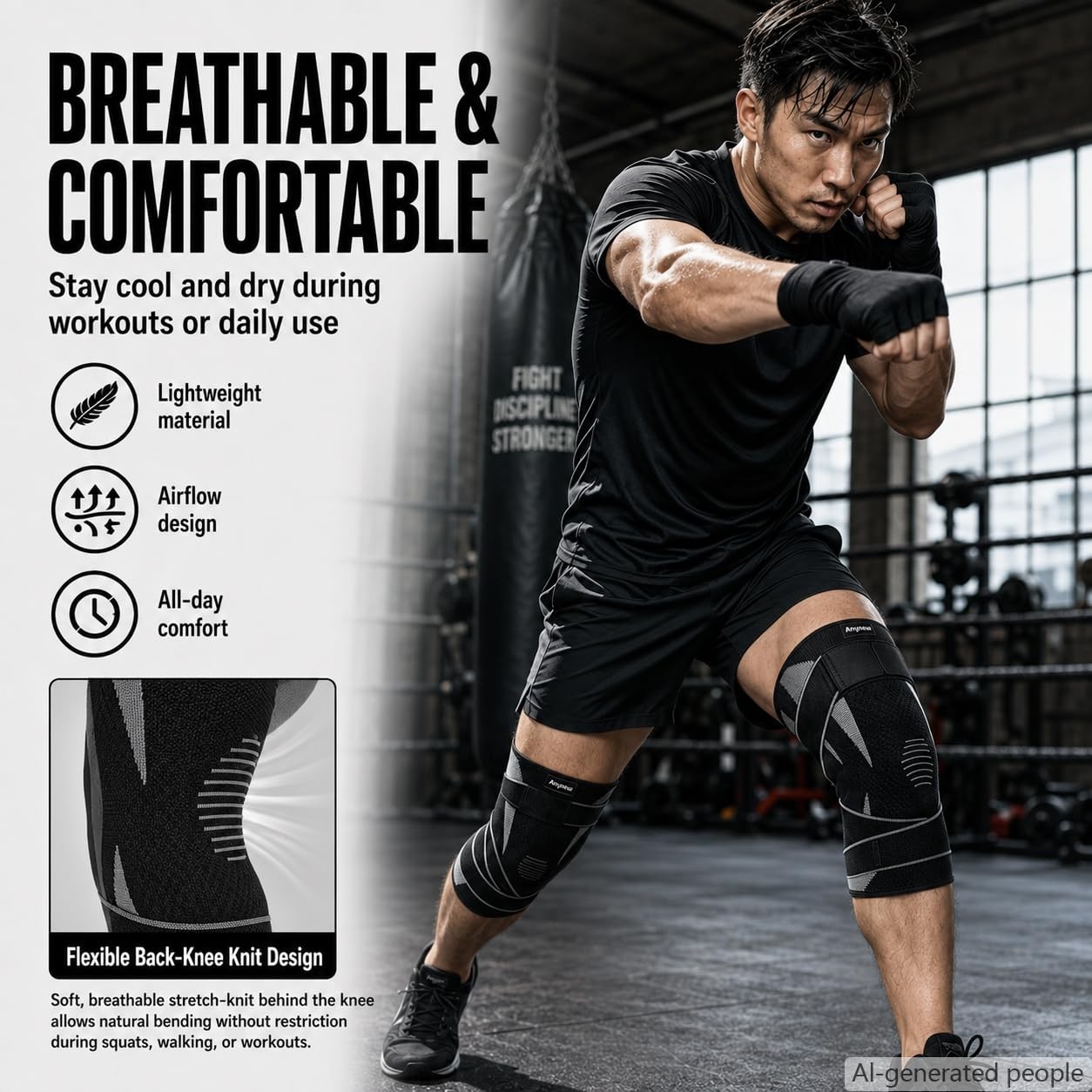 Anynew Knee Brace for Men and Women, Adjustable S/M, With Stabilizer