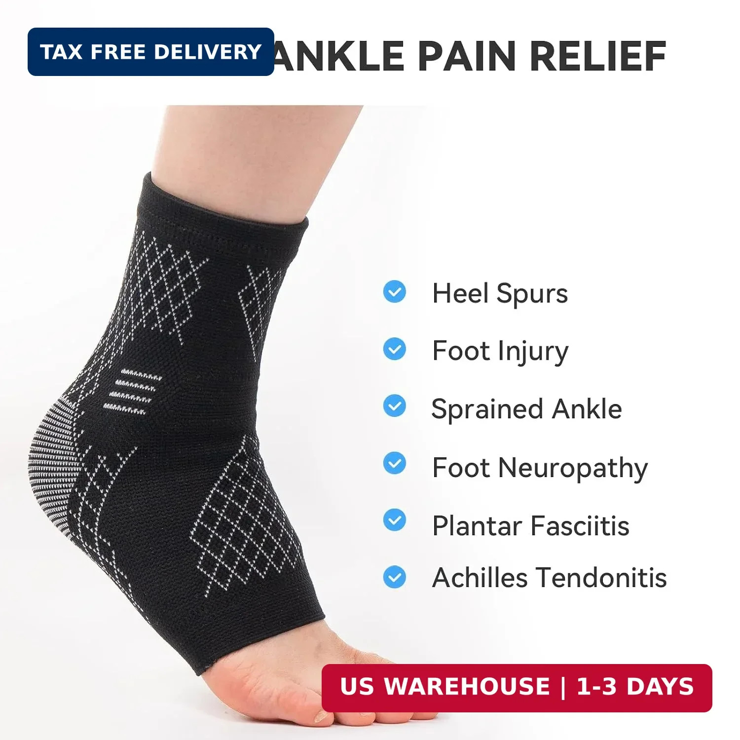 INDEEMAX 2 Pack Ankle Brace & Ankle Compression Sleeve for Women Men | Arch Supp