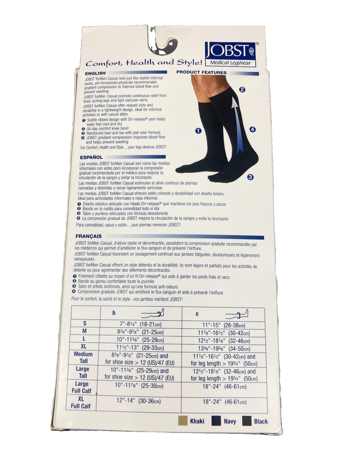 JOBST FOR MEN CASUAL COMPRESSION KNEE HIGH SOCKS 15-20 MMHG KHAKI SIZE M TALL
