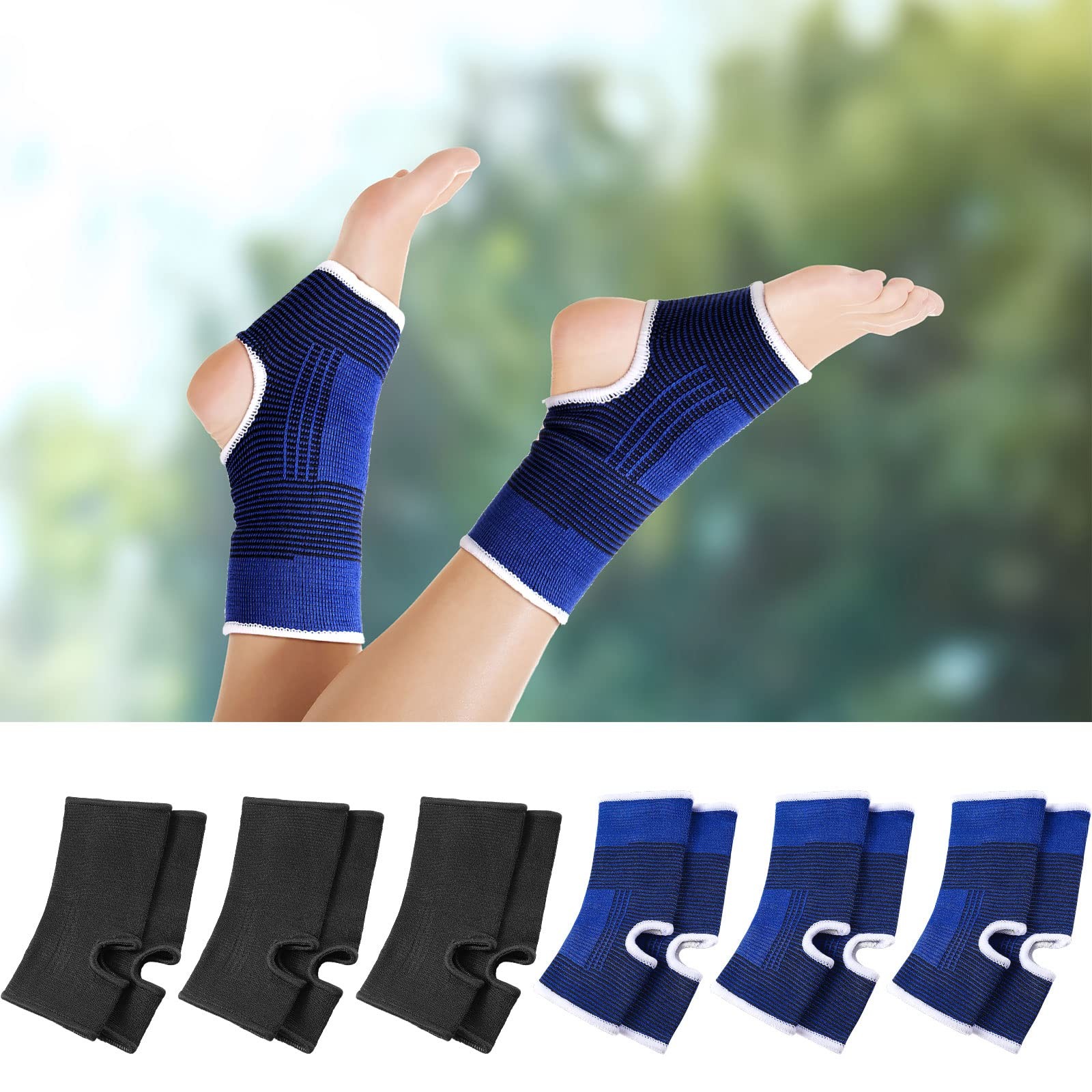 Kid Compression Ankle Brace 6 Pairs Breathable Support Sleeve Blue Black