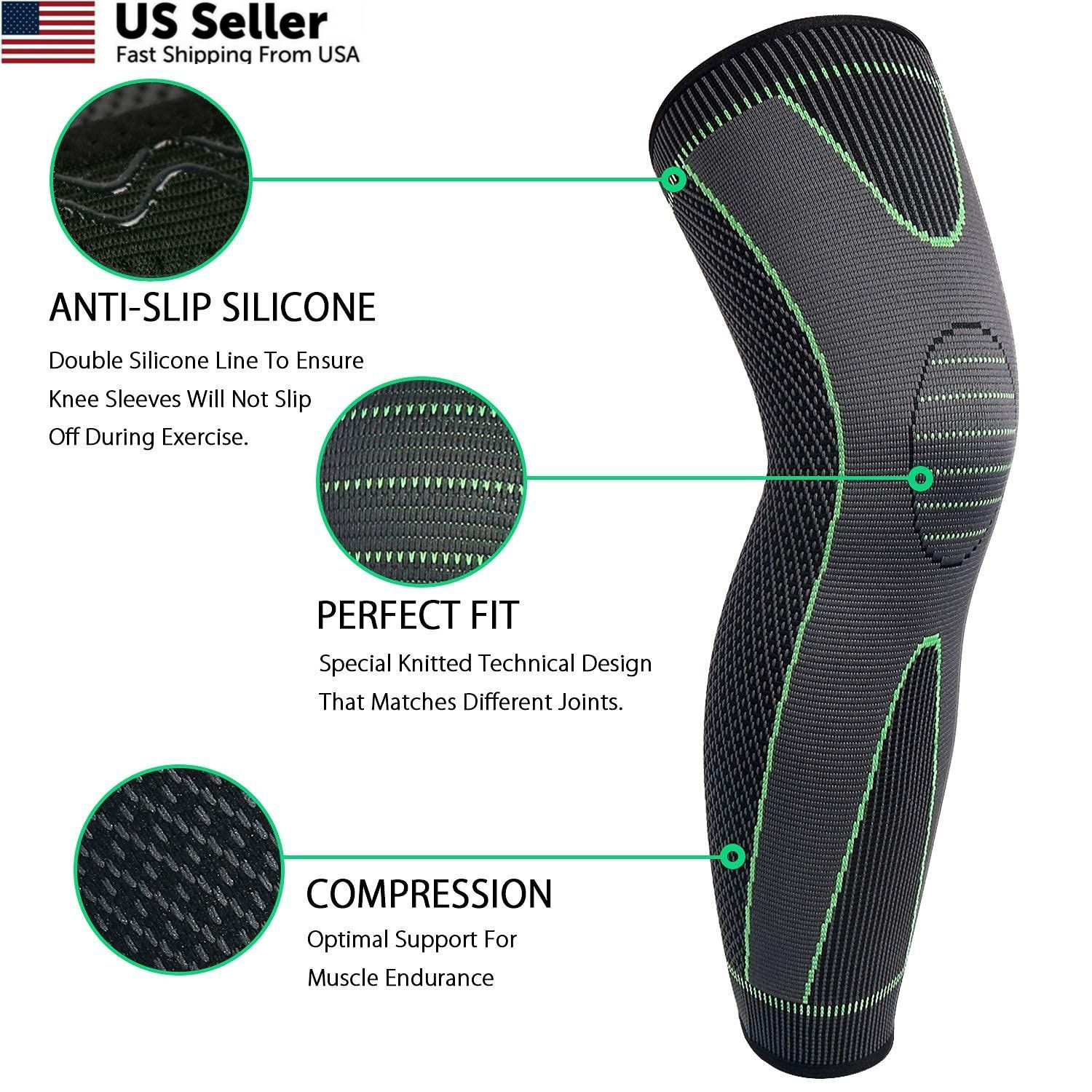 Full Leg Sleeves Long Compression Sleeve Knee Large (1 Pair), 01_Green