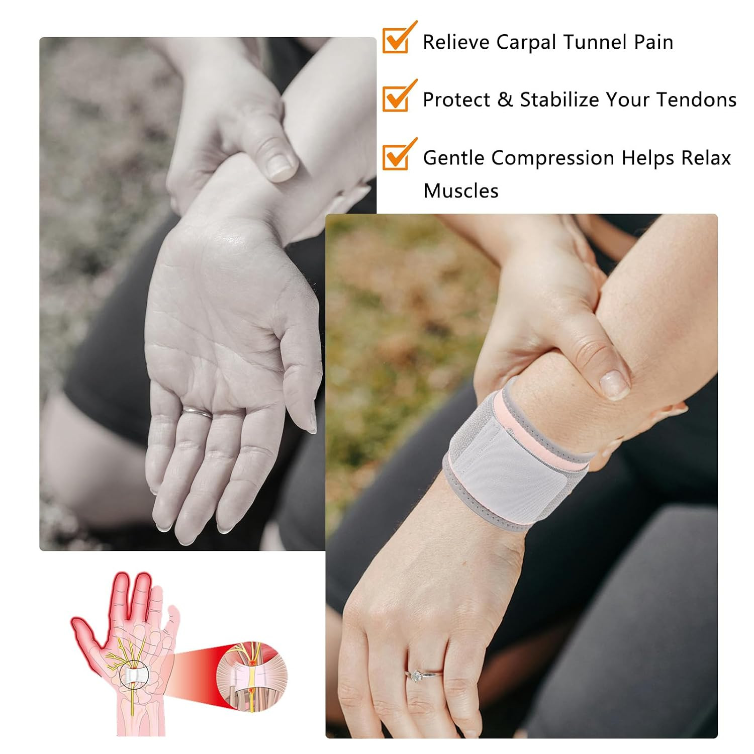 2 Pack Adjustable Wrist Brace Wraps for Carpal Tunnel, Gym & Sports Support