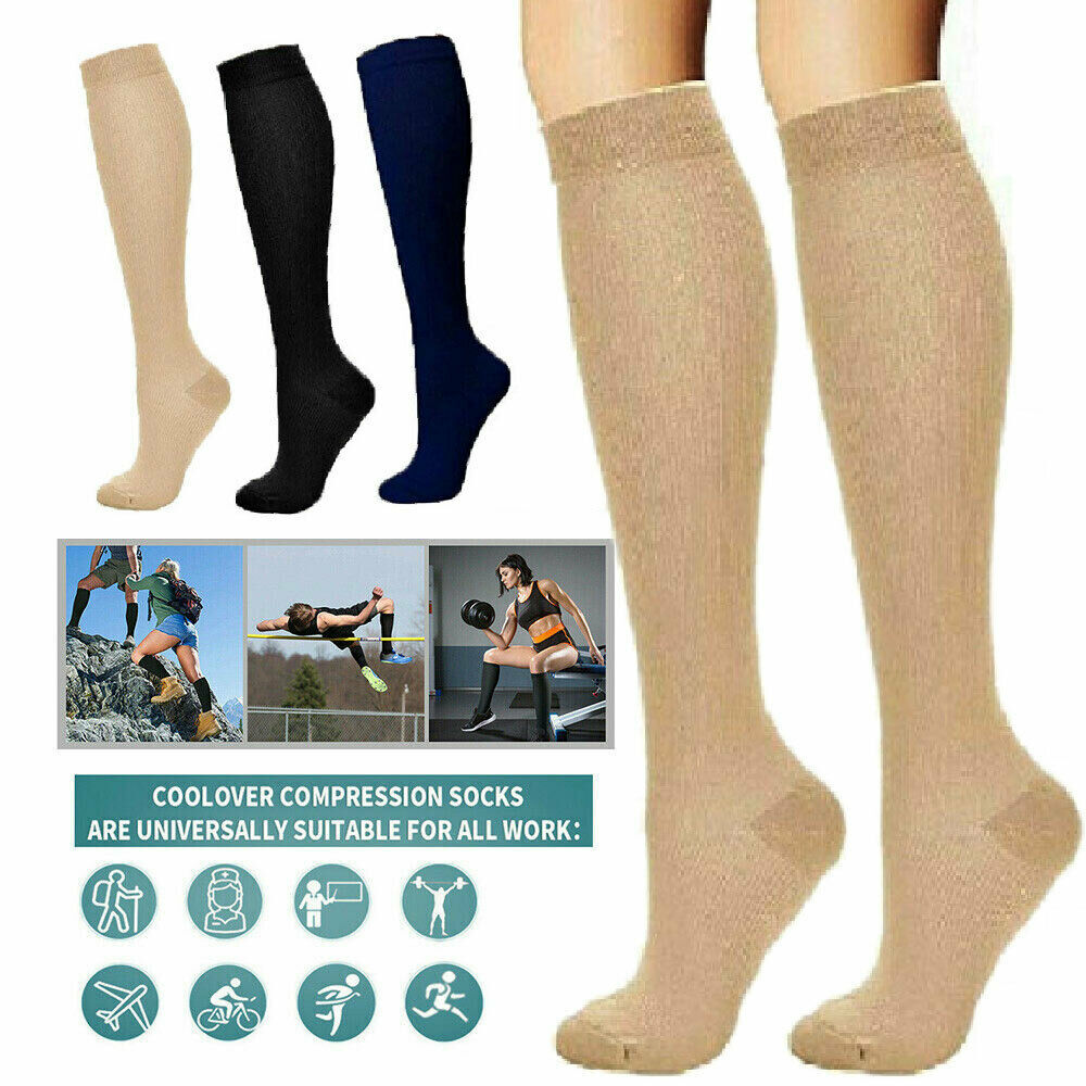 3 Pairs Copper Compression Socks Knee High Fit 20-30mmHg Energy Support Recover