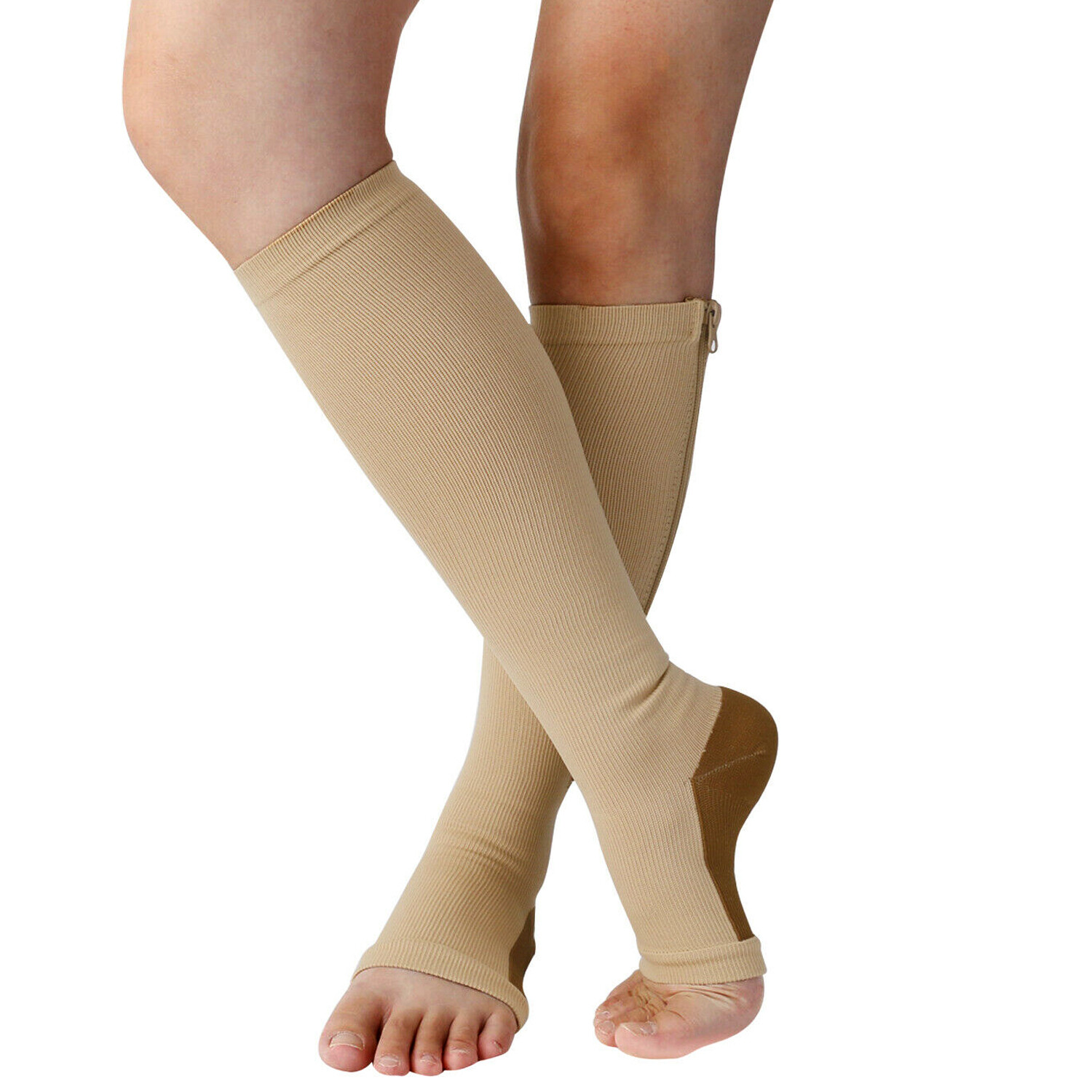 Copper Compression Socks Calf Foot Sleeve Support Zipper Pain Relief – Men Women