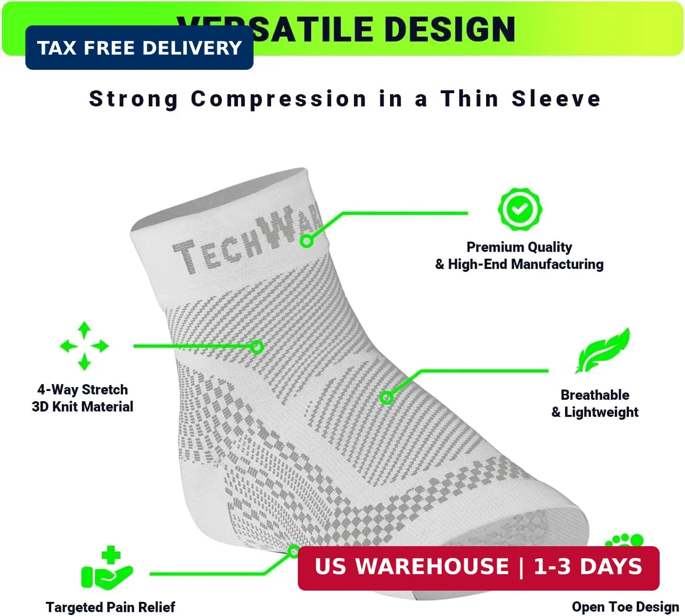 TechWare Pro Ankle Brace Compression Sleeve – Plantar Fasciitis Sock. Relieves A