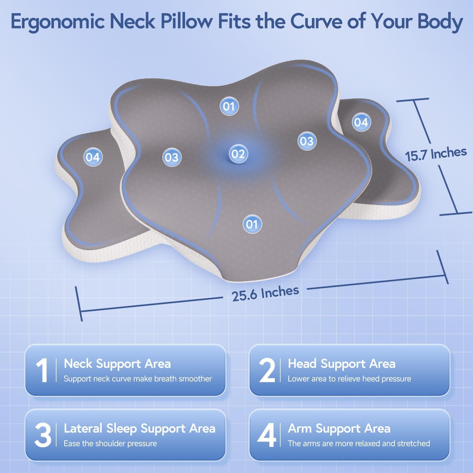 Ergonomic Cervical Neck Pillow for Neck Pain Relief, Dual-Height Adjustable C…