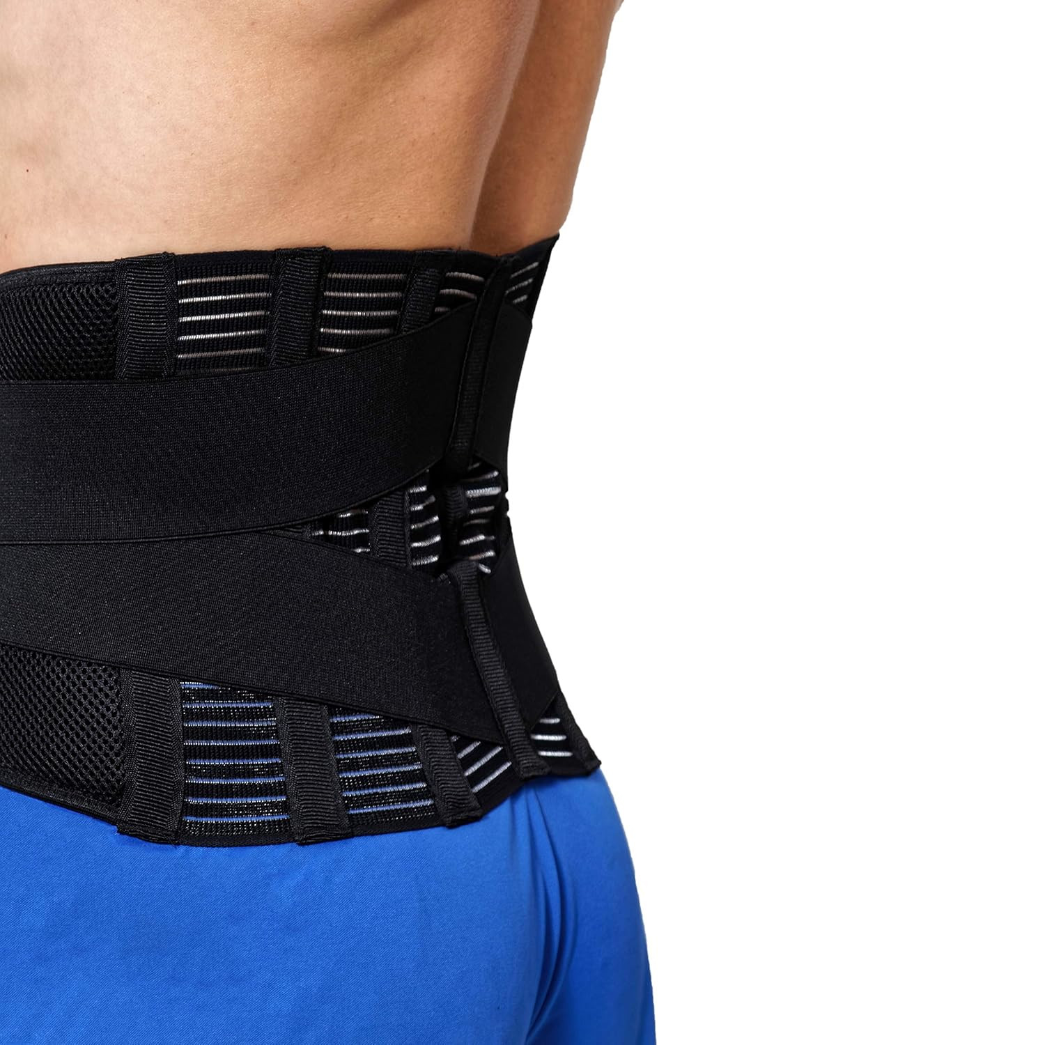 Adjustable Compression Back Brace Lumbar Support Belt, Black, Size L
