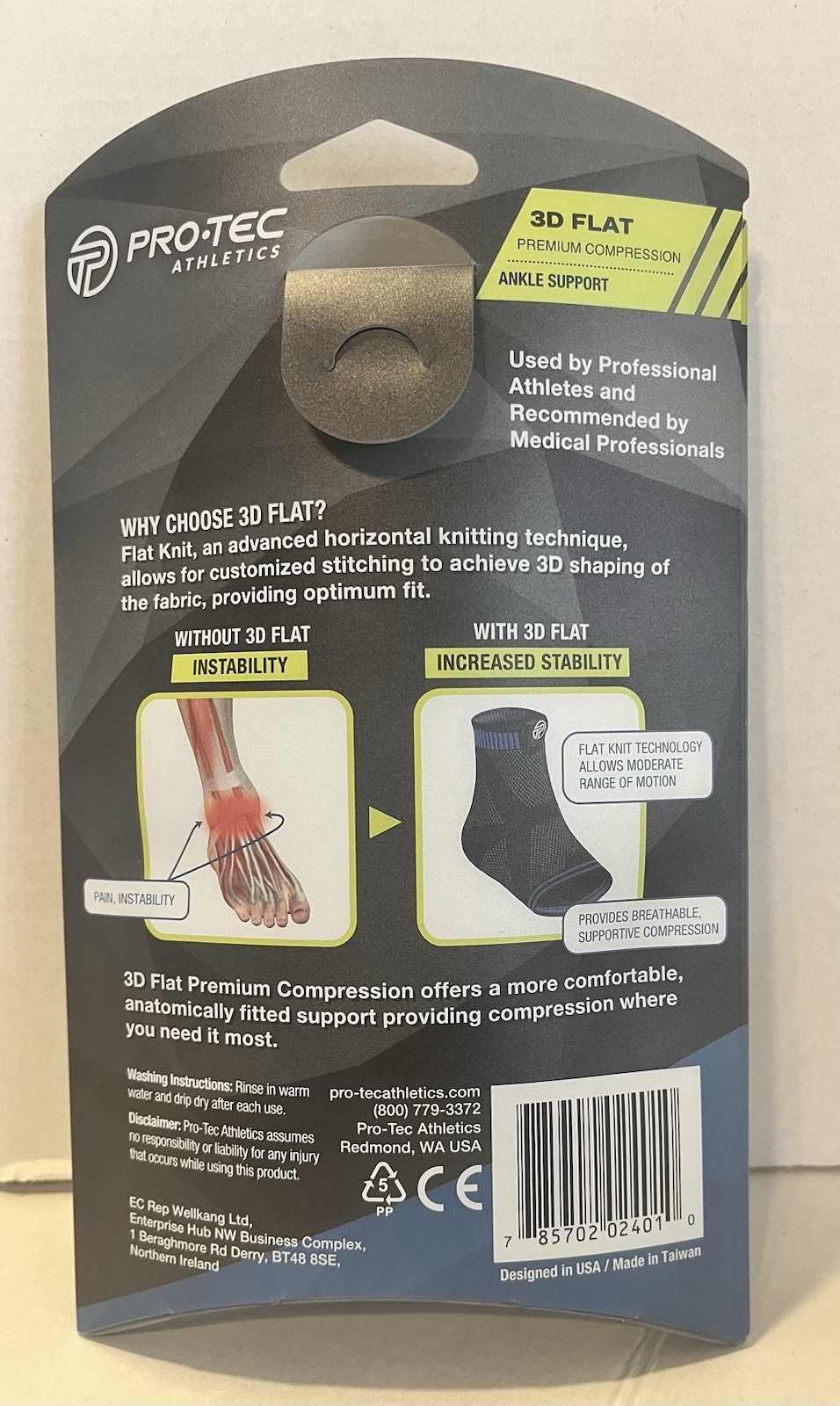 Pro-Tec Athletics 3D Flat Ankle Support Sleeve Compression Brace Black Blue M