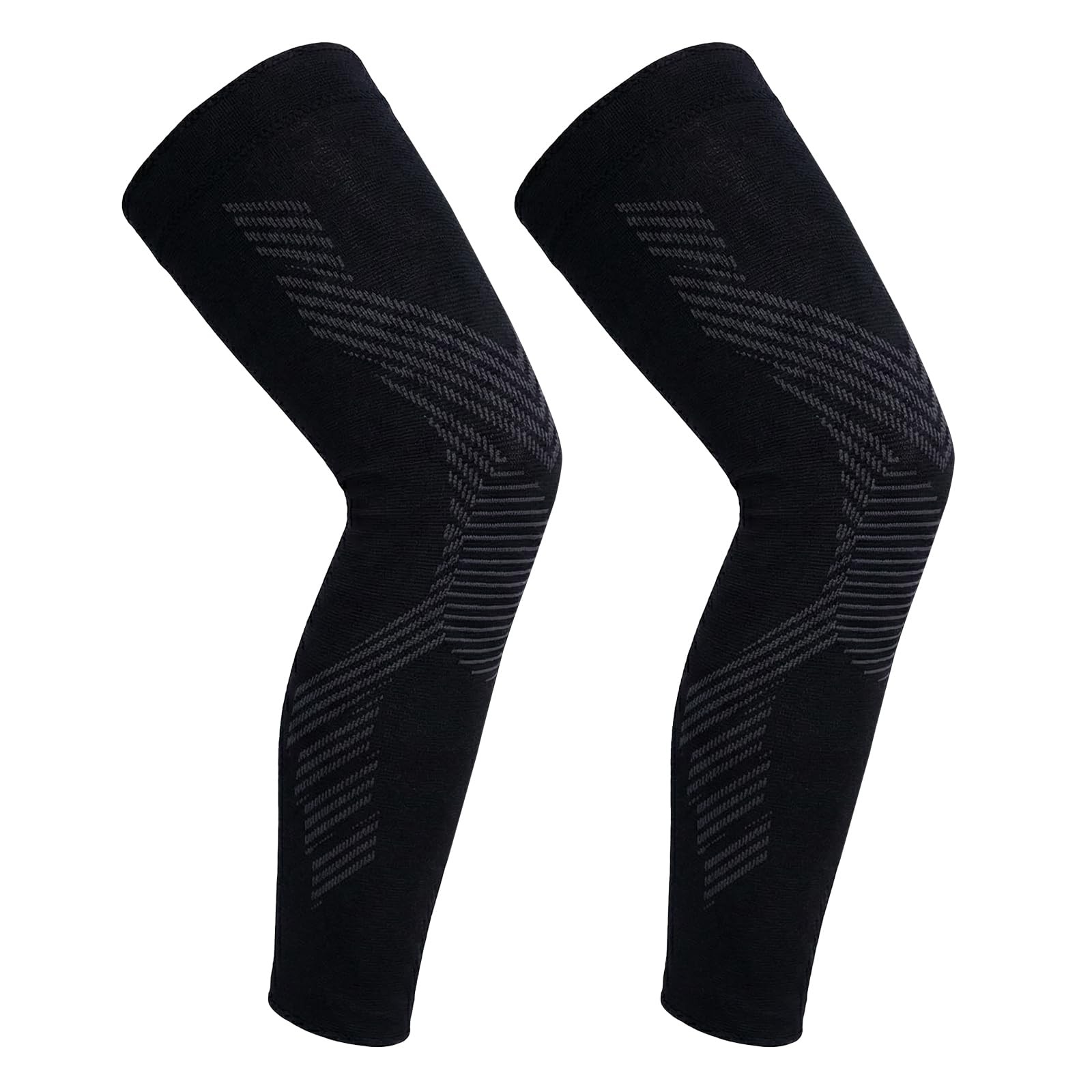 2 PCS 3XL Black Full Leg Compression Sleeves Long Knee Brace Support Sports