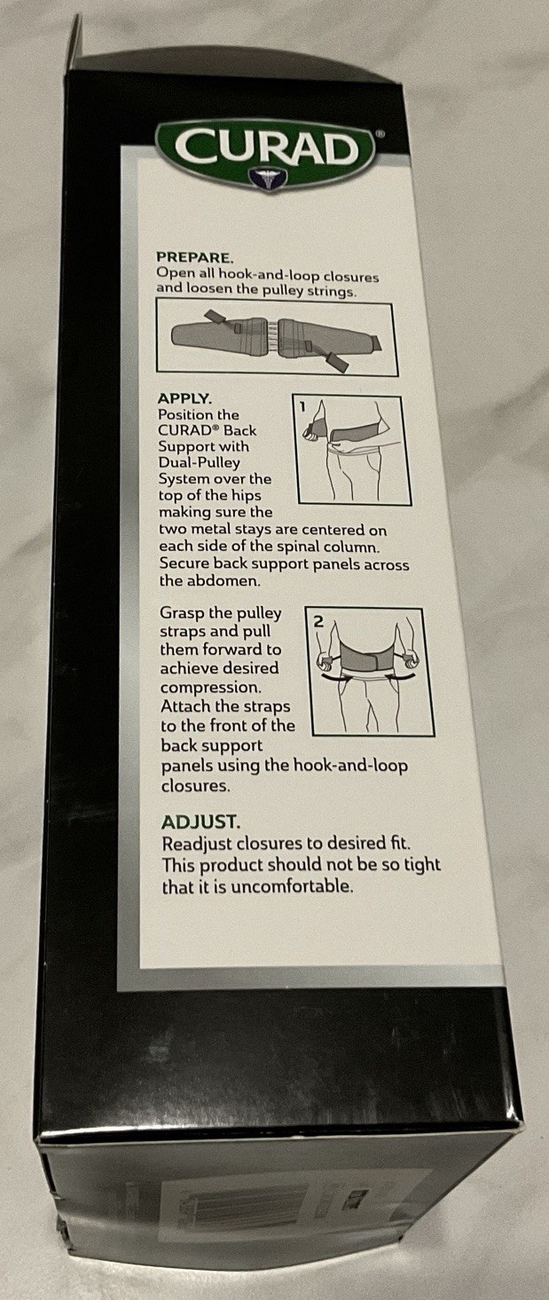 Curad Back Support Dual-Pulley System Black Sz S/M Adjustable 28”-36″ *READ*
