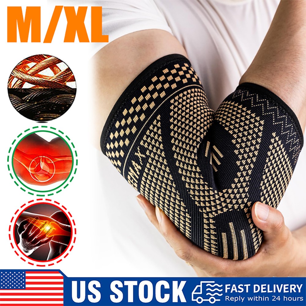 Copper Elbow Brace Compression Sleeves for Pain Relief Men & Women, Arm Support