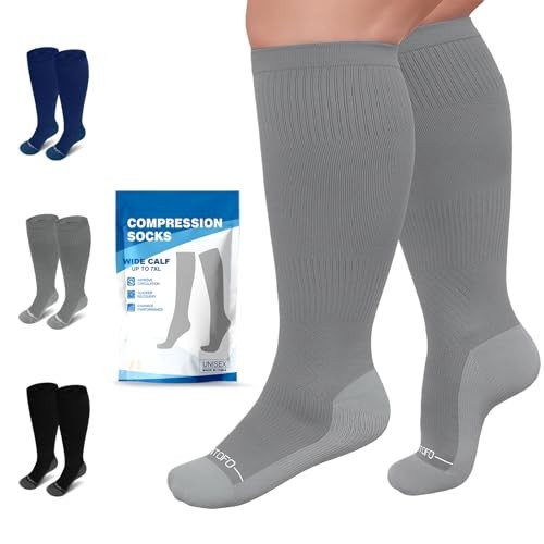 3 Pairs Plus Size Compression Socks 20-30mmHg for L/XL 3 Pairs-Black/Grey/Navy