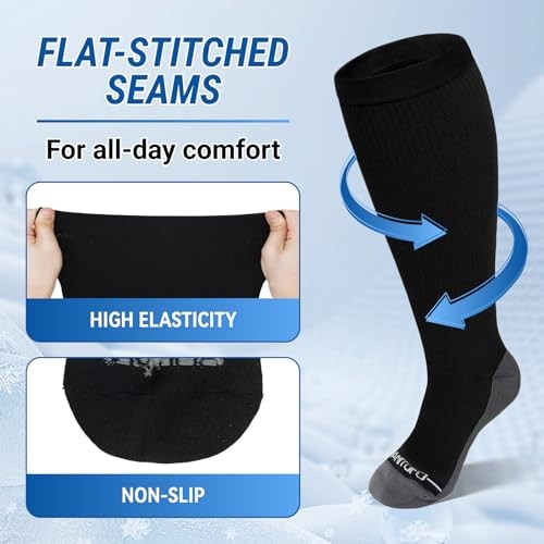 3 Pairs Plus Size Compression Socks 20-30mmHg for L/XL 3 Pairs-Black/Grey/Navy