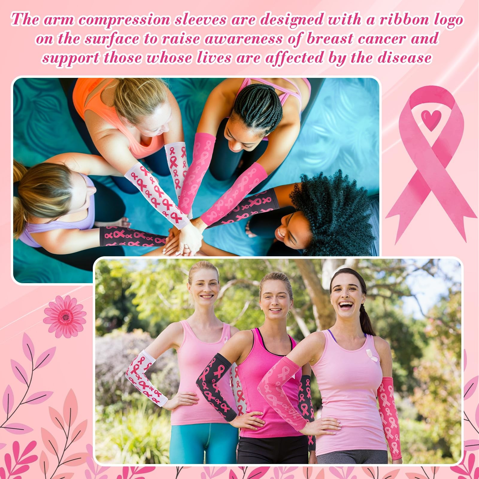 12 Pairs Pink Football Arm Sleeves Youth Breast Cancer Awareness Women Men