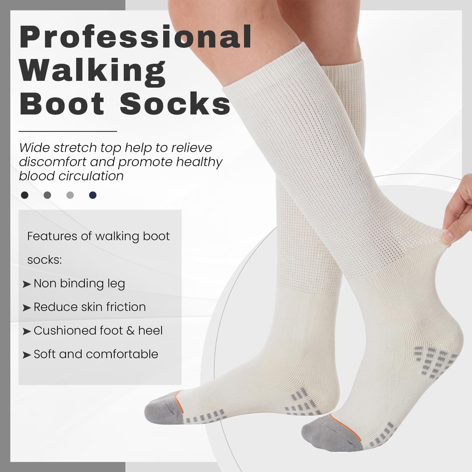 4 Pairs Orthopedic Boot Socks Replacement Liner for Walker Brace & Cast – Black,