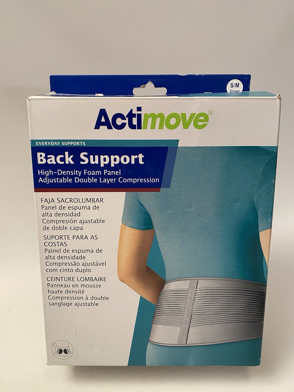 Back Support Size S/M Adjustable Double Layer Compression Silver Actimove Small
