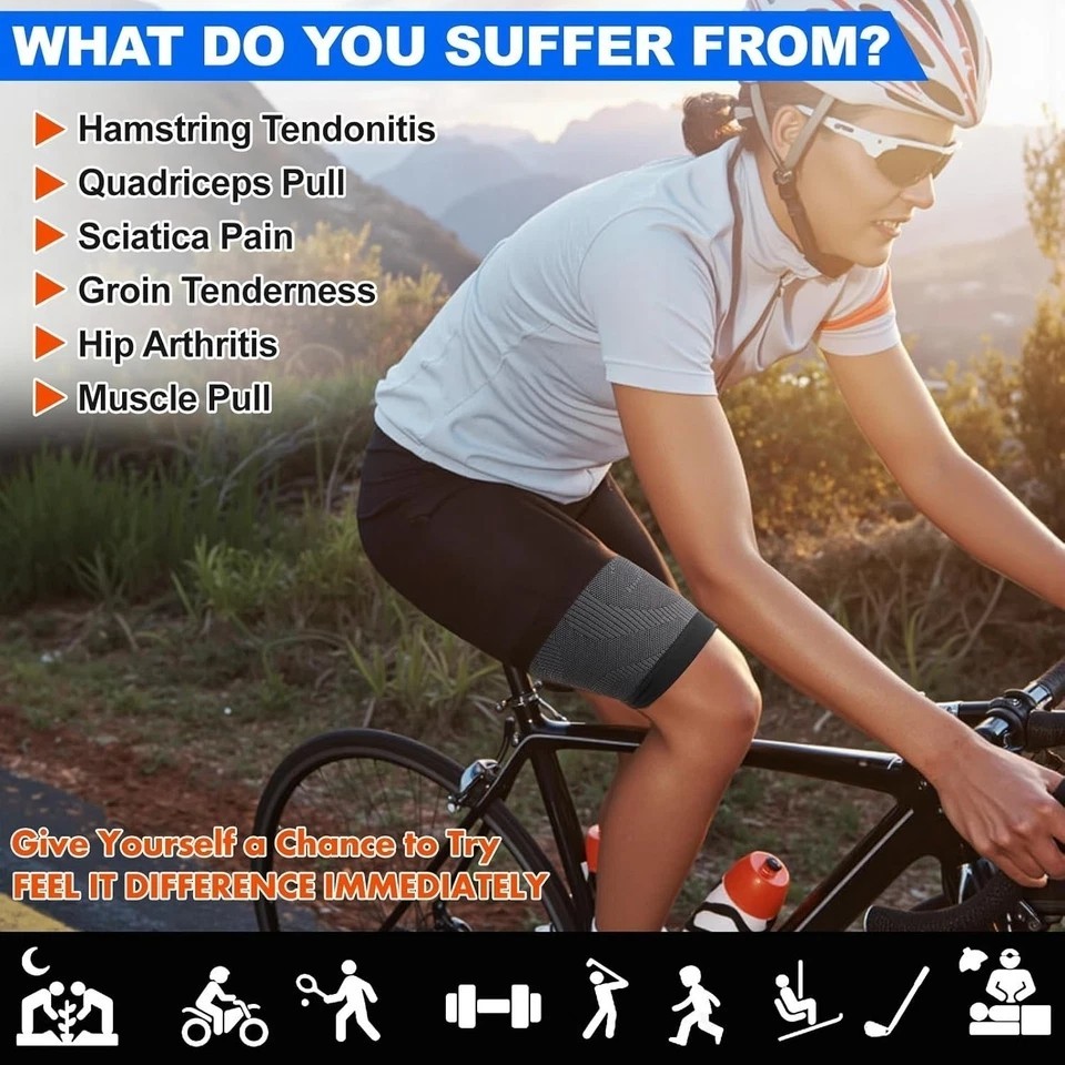 Compression Thigh Hamstring Support Sleeve Brace Sport Upper Leg Pain Relief Gym