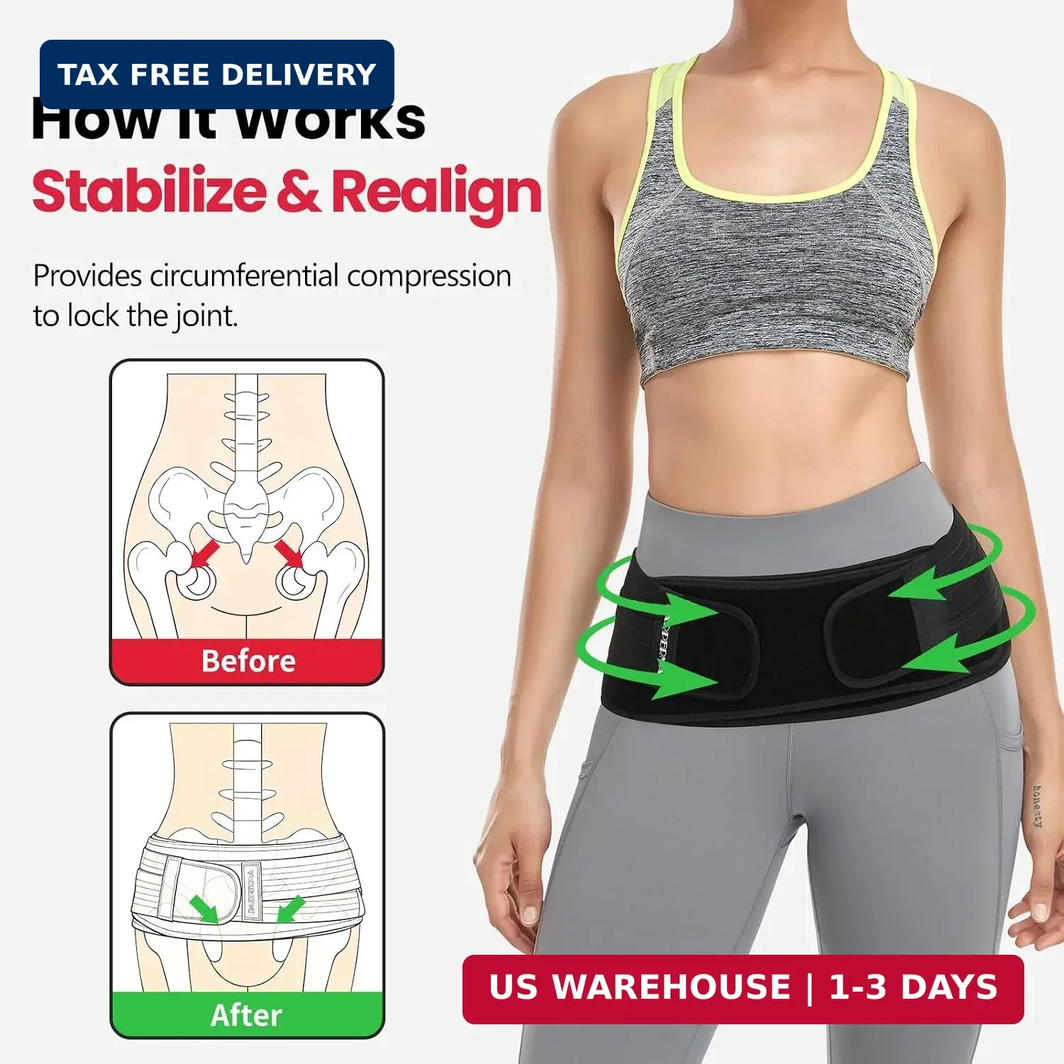 Sacroiliac SI Hip Belt for Women Men SI Joint Hip Belt Lower Back Support Brace