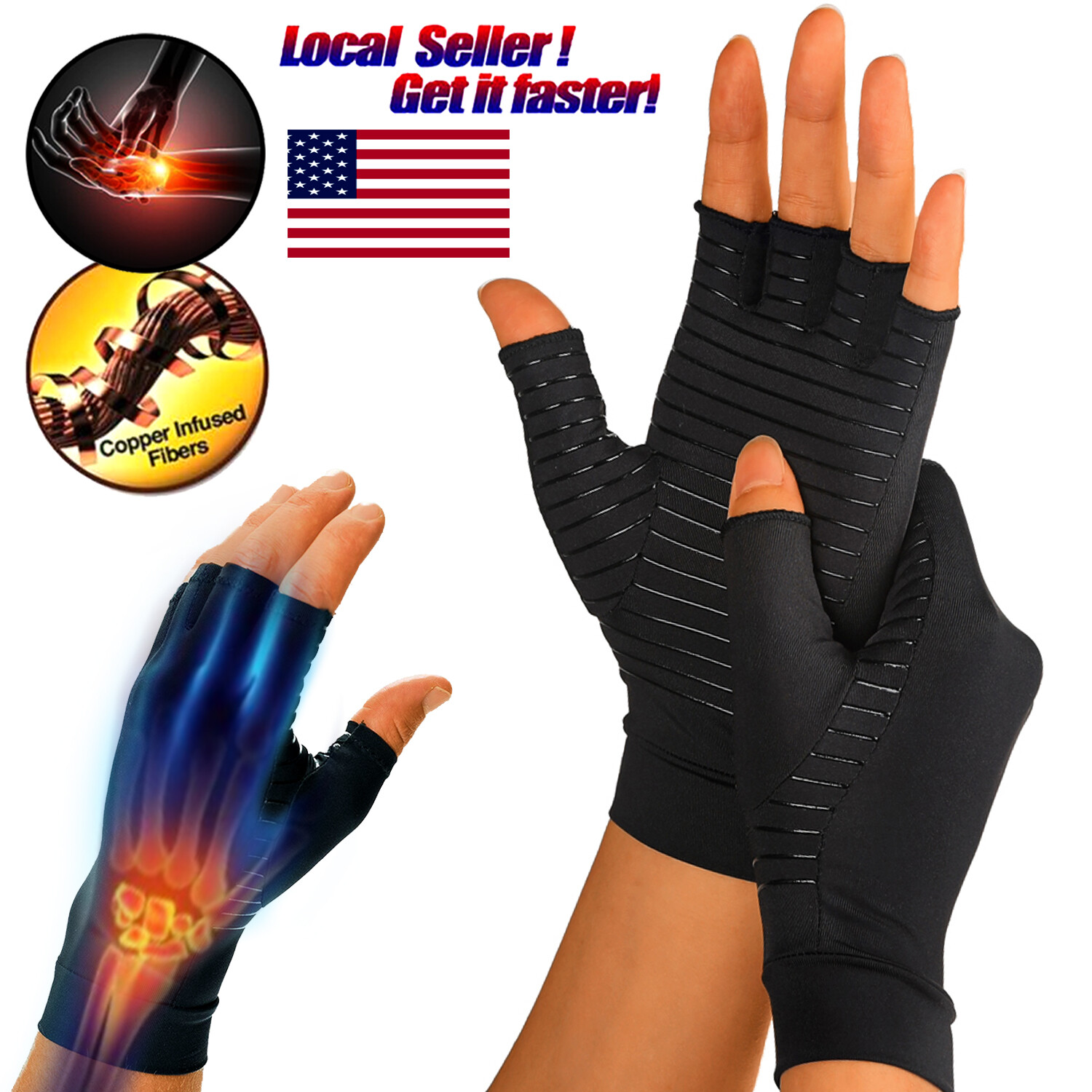 Copper Arthritis Gloves Compression Sleeve Brace Sport Work Hand Pain Relief US