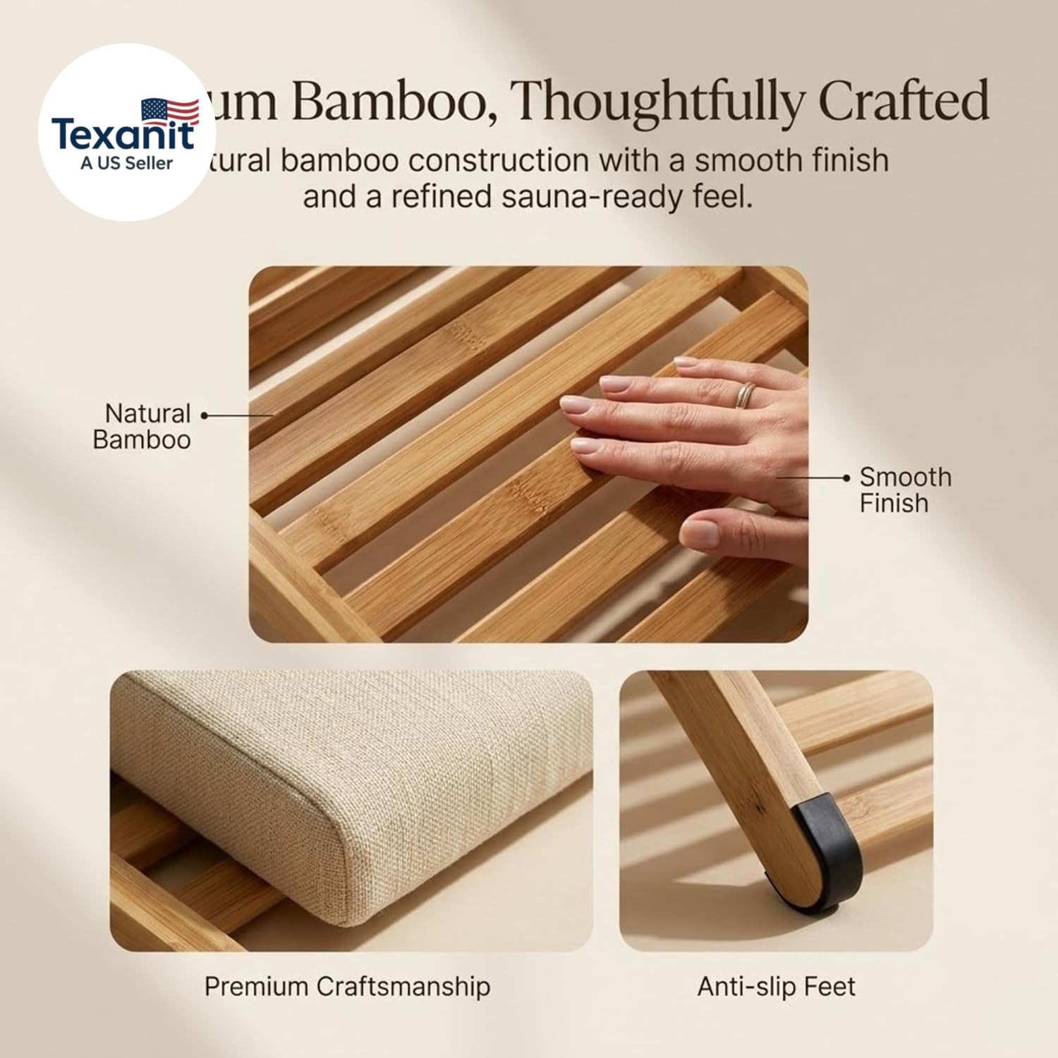 Sauna Backrest with Neck Pillow – Ergonomic S-Shape Bamboo Back Support for Infr