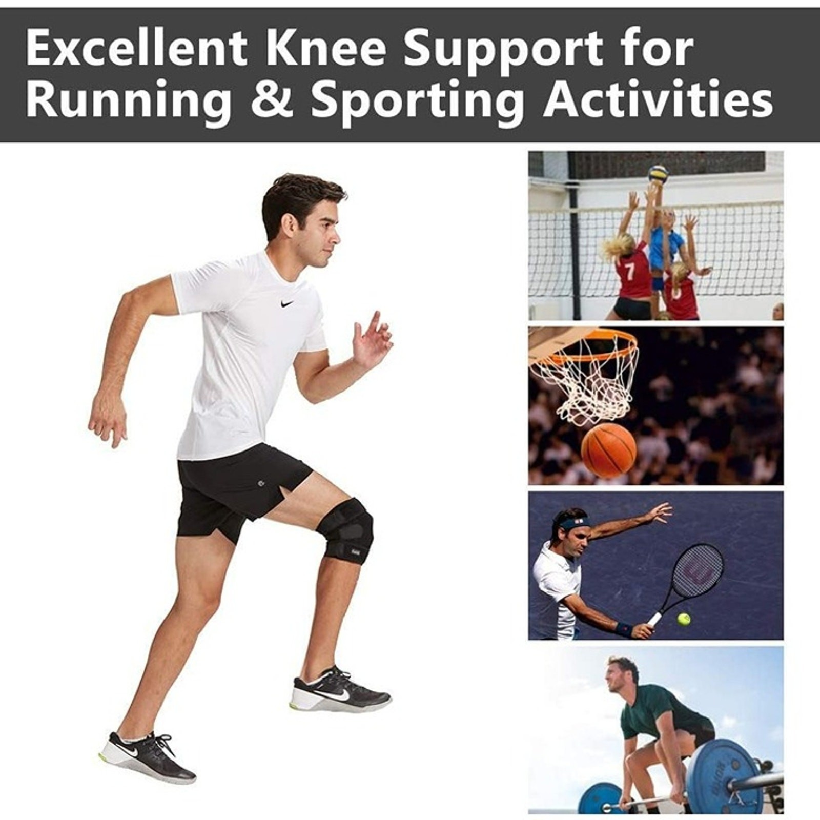 Knee Brace for Pain Relief Working Out, Running, Injury Recovery Non-Slip (Large