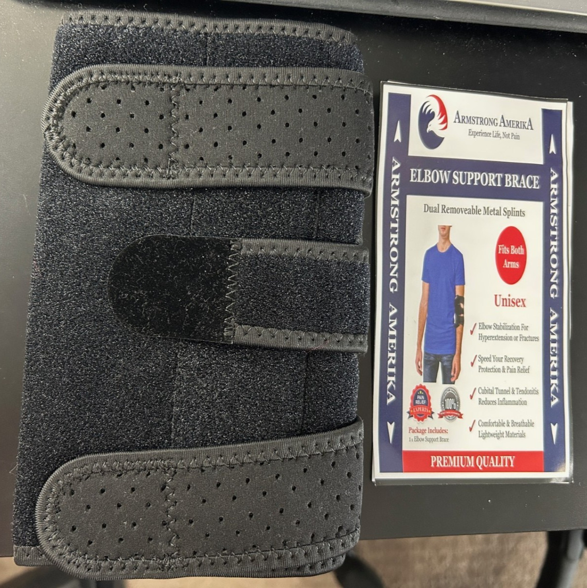 NEW Elbow Brace Black Armstrong Amerika NIP Fits Both Arms Either Arm