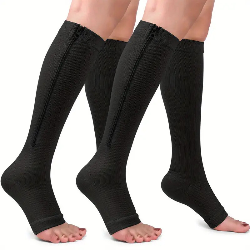 1/3Pair Open Toe Compression Socks 20-30mmHg No-wrapped Toe Stockings w/ Zipper