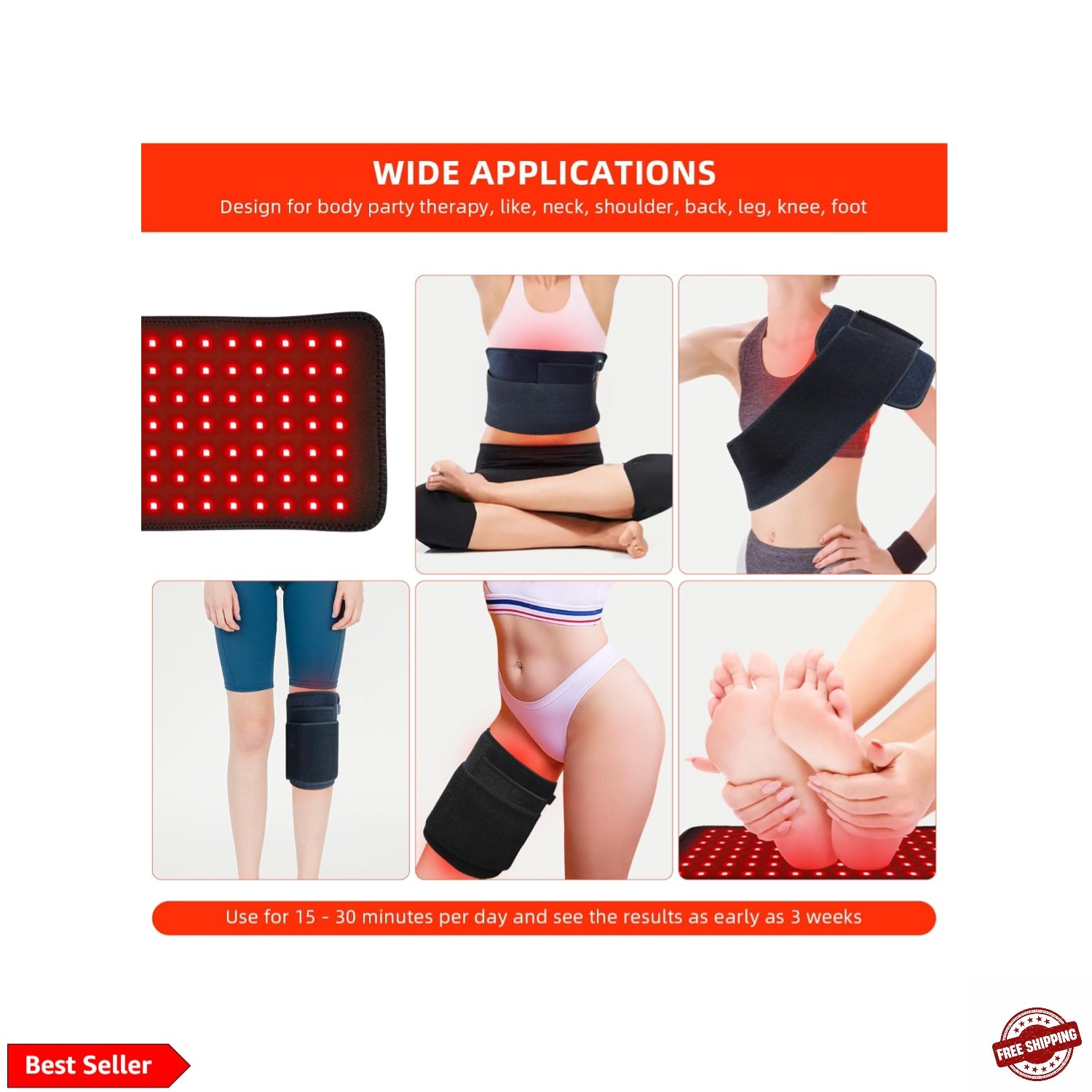 Red Light Therapy Pad for Body Back Knee Shoulder Hands Feet Portable 660nm 8…