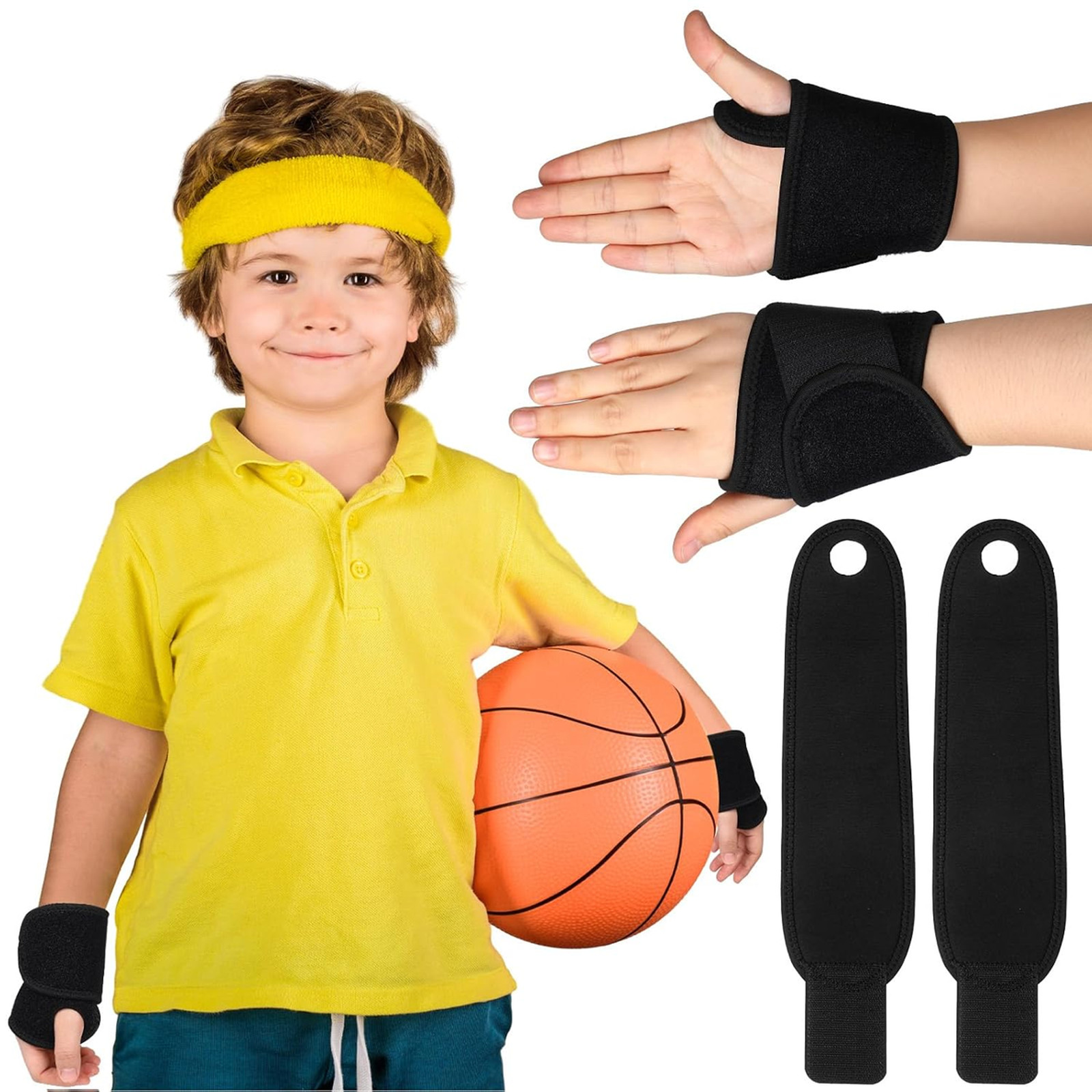 Kids Wrist Brace Support Black Nylon Night Compression Straps for Children