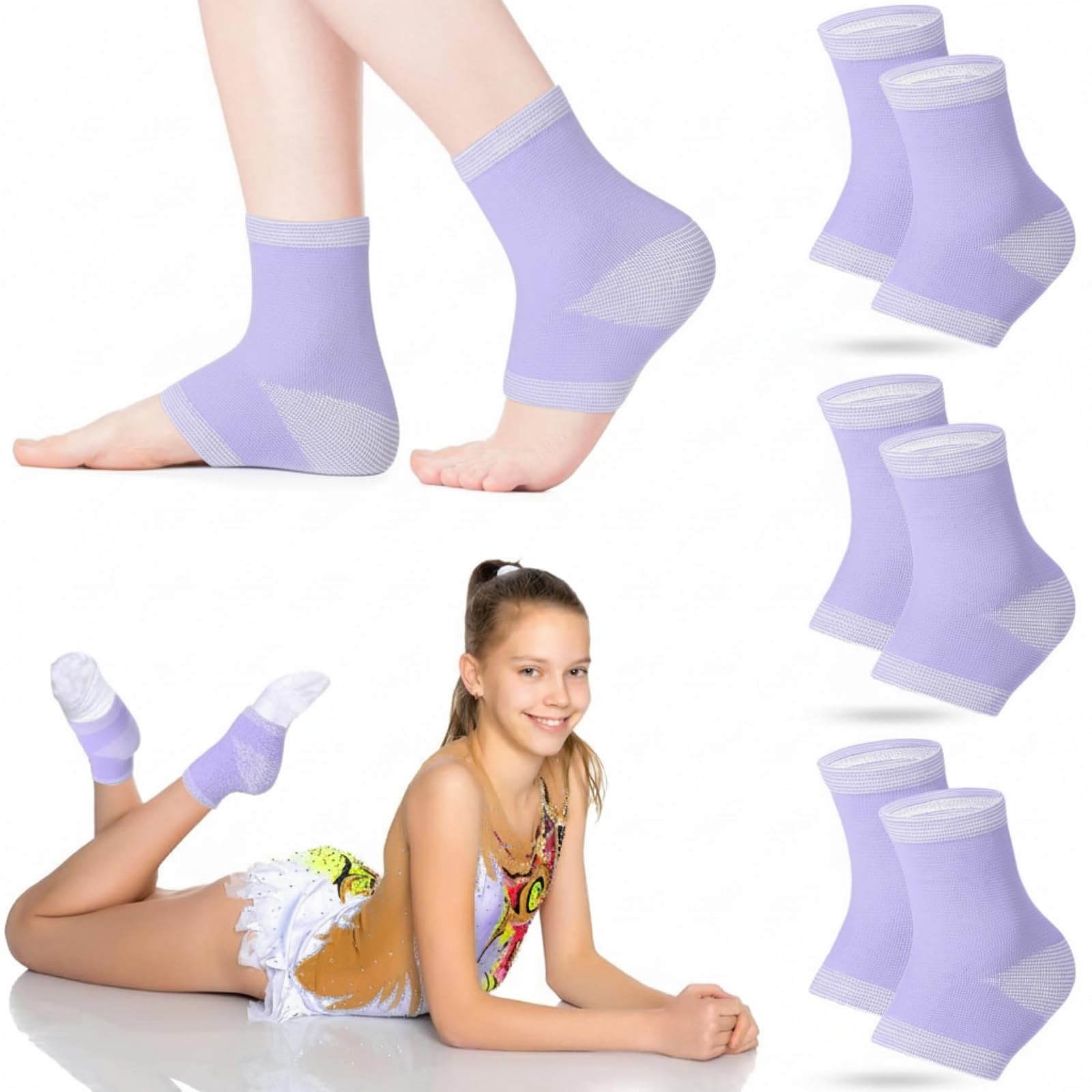 Tarpop 3 Pair Ankle Compression Sleeves for Kids Brace Large, Purple
