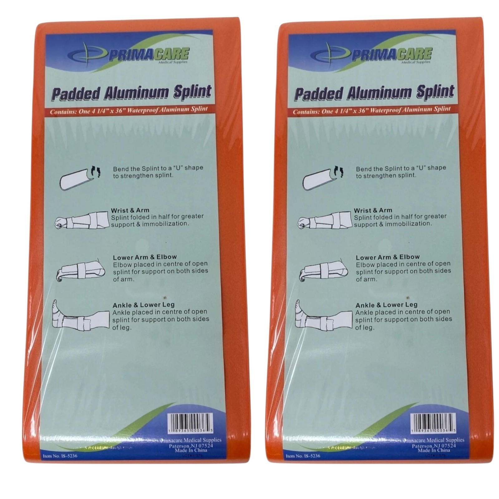 Primacare Medical Supplies IS-5236 Padded Aluminum Splint 36 x 4-1/4 in, 2 Pcs