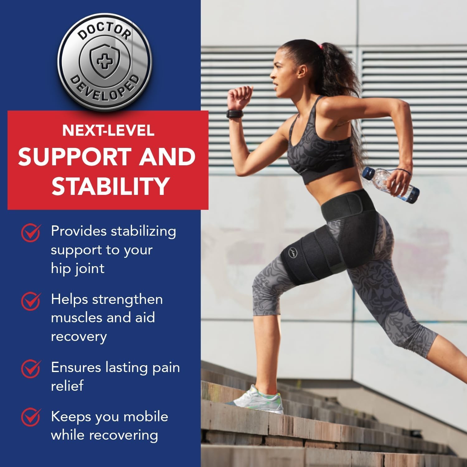 Stabilizing Hip Support Brace for Sciatica and Thigh Pain Relief – Black L/XL