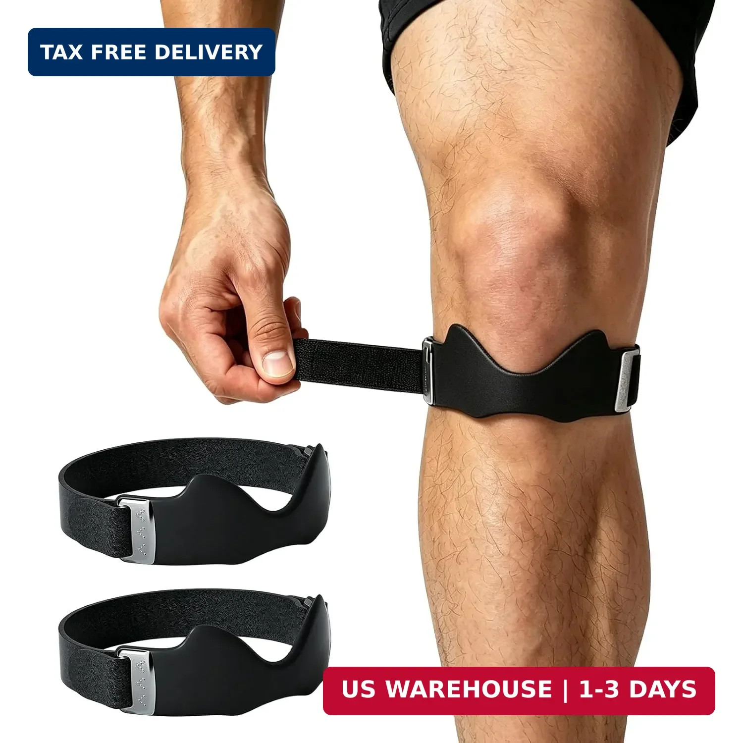 Black Knee Strap Patella Sports Support Band with 3D Silicone Airpad, Adjustable
