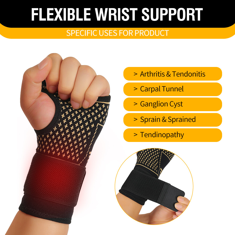 Copper Wrist Hands Support Brace Splint Carpal Tunnel Sprain Arthritis Sports US