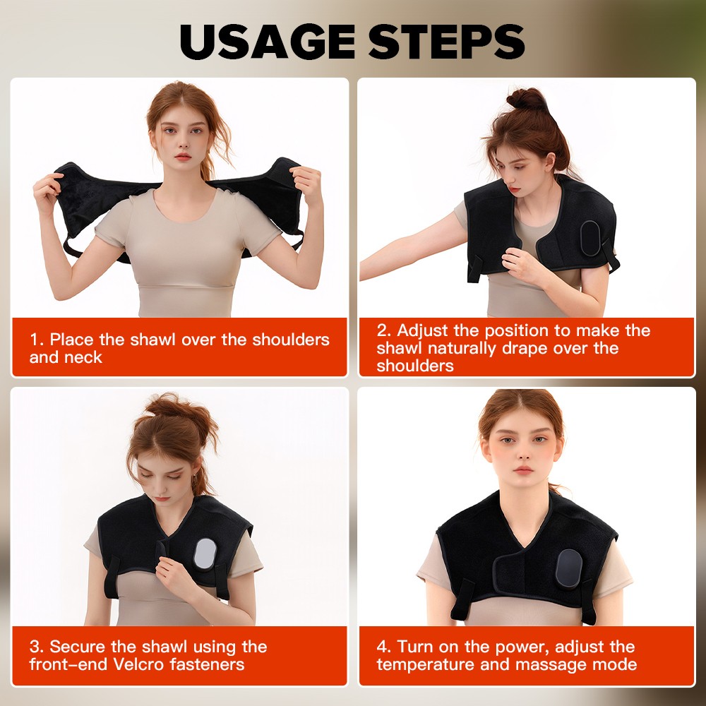 Shoulder Massager Red Light Heating Therapy Shawl Vibration for Back Pain Relief