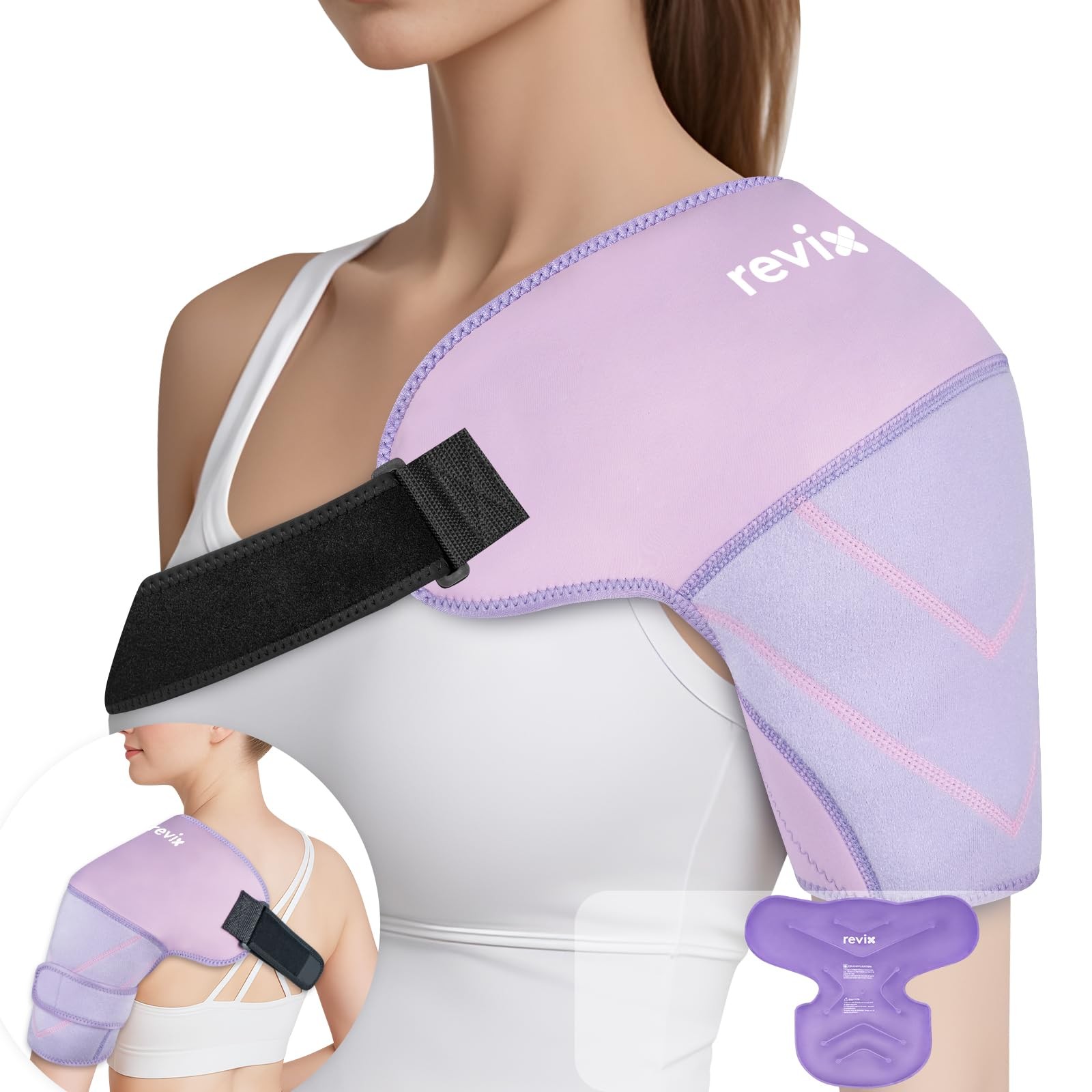 REVIX Shoulder Ice Pack Wrap & Brace for Rotator Cuff & Arm Medium, Purple